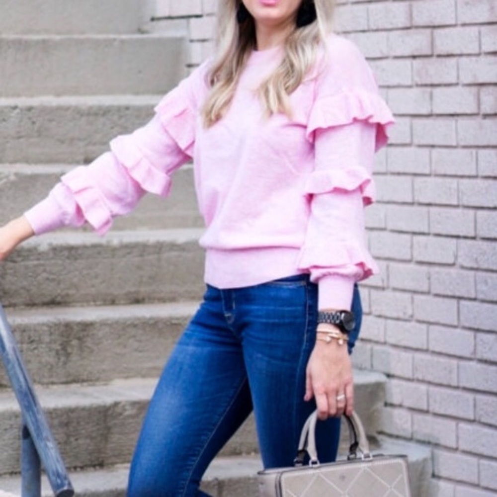 J Crew Ruffle Sleeve Sweater small wool pink - Picture 3 of 13